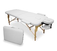 WELLCORE Table de Massage Pliable en Bois en Similicuir 185 x 65 cm, Hauteur réglable, tête Amovible, Deux Bras d'agrandissement, Trou Facial, Couleur Blanc, jusqu'à 225 kg