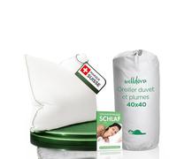 Welldora Oreiller 40x40, Premium 3 comp., Duvet/Plumes, Confort Moelleux | Oreiller en duvet et plumes, sensation hôtelière luxueuse, pour les dormeurs dos/côté | Certifié Oeko-Tex | Marque suisse