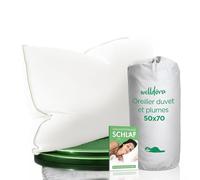 Welldora - Oreiller 50x70 cm Haut de Gamme - Plumes et Duvet 100% Naturels - Oreiller Ergonomique Cervical Optimisé à Trois Chambres - Coussin Mi-Ferme Testé Médicalement et Certifié Oeko-Tex