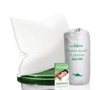 Welldora - Oreiller 60x70 cm Haut de Gamme - Plumes et Duvet 100% Naturels - Oreiller Ergonomique Cervical Optimisé à Trois Chambres - Coussin Mi-Ferme Testé Médicalement et Certifié Oeko-Tex
