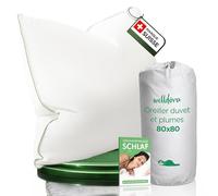Welldora Oreiller 80x80, Premium 3 comp., Duvet/Plumes, Confort Moelleux | Oreiller en duvet et plumes, sensation hôtelière luxueuse, pour les dormeurs dos/côté | Certifié Oeko-Tex | Marque suisse