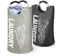 WELLENBORG Lot de 2 Paniers à Linge en Tissu 82L - Corbeille Pliable à Poignée - Sac Panière Sale - Bac Pliable