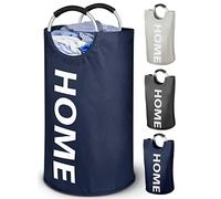 WELLENBORG Panier à Linge Sale en Tissu Bleu 82L - Corbeille Pliable à Poignée - Sac Panière Bac à Linge Sale Pliable