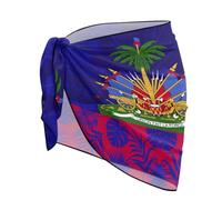WELLFLYHOM Cache-maillot de bain sarong pour femme en mousseline de soie, Drapeau Haïti, taille unique