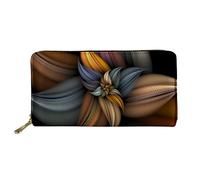 WELLFLYHOM Étui portefeuille rigide pour femme en cuir avec porte-chéquier RFID Longue fermeture éclair Marron Art floral, marron, Portefeuille RFID