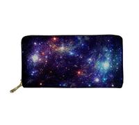 WELLFLYHOM Grand portefeuille en cuir avec fermeture éclair autour du porte-cartes pour femme, Bleu violet galaxie, Large, Portefeuille de voyage
