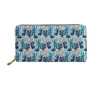 WELLFLYHOM Grand portefeuille en cuir avec fermeture éclair autour du porte-cartes pour femme, Cactus bleu, Large, Portefeuille RFID