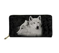 WELLFLYHOM Grand portefeuille en cuir avec fermeture éclair autour du porte-cartes pour femme, Couple Loup Noir, Large, Portefeuille de voyage