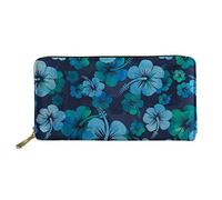 WELLFLYHOM Grand portefeuille en cuir avec fermeture éclair autour du porte-cartes pour femme, Fleur hawaïenne d'hibiscus, Large, Portefeuille de voyage