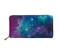 WELLFLYHOM Grand portefeuille en cuir avec fermeture éclair autour du porte-cartes pour femme, Galaxie étoilée., Large, Portefeuille RFID