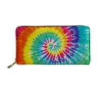 WELLFLYHOM Grand portefeuille en cuir avec fermeture éclair autour du porte-cartes pour femme, Imprimé tie-dye coloré., Large, Portefeuille de voyage