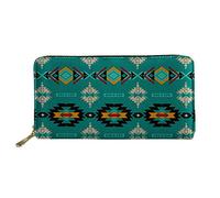 WELLFLYHOM Grand portefeuille en cuir avec fermeture éclair autour du porte-cartes pour femme, Imprimé tribal ethnique Najavo, Large, Portefeuille de voyage