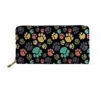 WELLFLYHOM Grand portefeuille en cuir avec fermeture éclair autour du porte-cartes pour femme, Motif pattes de chien coloré., Large, Portefeuille de voyage
