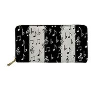 WELLFLYHOM Grand portefeuille en cuir avec fermeture éclair autour du porte-cartes pour femme, Note de musique., Large, Portefeuille de voyage