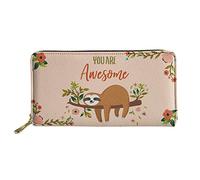 WELLFLYHOM Grand portefeuille en cuir avec fermeture éclair autour du porte-cartes pour femme, Paresseux You Are Awesome, Large, Portefeuille de voyage
