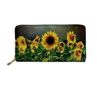 WELLFLYHOM Grand portefeuille en cuir avec fermeture éclair autour du porte-cartes pour femme, Tournesol, Large, Portefeuille RFID