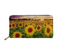 WELLFLYHOM Grand portefeuille en cuir avec fermeture éclair autour du porte-cartes pour femme, Tournesol lumineux, Large, Portefeuille de voyage