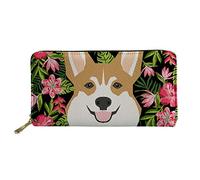 WELLFLYHOM Grand portefeuille en cuir avec fermeture éclair sur le pourtour pour femme, pochette de voyage pour femme, motif floral corgi, taille L, Corgi Floral, L, Portefeuille de voyage