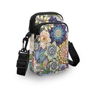 WELLFLYHOM Mini sac à bandoulière pour téléphone, portefeuille pour femme, pochette messager en toile, Fleurs Boho Hippie Floral, Taille unique