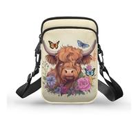 WELLFLYHOM Petit sac à bandoulière pour femme - Sac à main pour téléphone portable - Mini sac à main à bandoulière, Vache Highland, Taille unique