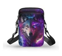 WELLFLYHOM Petit sac à bandoulière pour femme - Sac à main pour téléphone portable - Mini sac à main à bandoulière, Loup Galaxie Espace, Taille unique