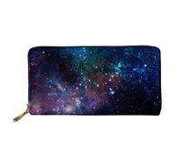 WELLFLYHOM Portefeuille de voyage pour femme - Long sac à main en cuir avec fermeture éclair et fentes pour cartes - Étui pour pièces de monnaie - Motif galaxie spatiale - Grand portefeuille de