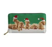 WELLFLYHOM Portefeuilles de voyage pour femme en cuir avec fermeture éclair et fentes pour cartes, Chapeau de Noël Shar-pei, Large, Portefeuille RFID