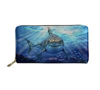 WELLFLYHOM Portefeuilles de voyage pour femme en cuir avec fermeture éclair et fentes pour cartes, Cool Shark Blue, Large, Portefeuille de voyage
