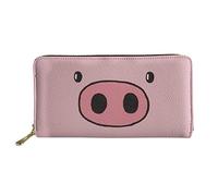 WELLFLYHOM Portefeuilles de voyage pour femme en cuir avec fermeture éclair et fentes pour cartes, Cochon rose, Large, Portefeuille de voyage