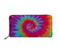 WELLFLYHOM Portefeuilles de voyage pour femme en cuir avec fermeture éclair et fentes pour cartes, Imprimé tie-dye coloré., Large, Portefeuille de voyage