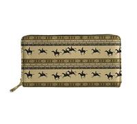 WELLFLYHOM Portefeuilles de voyage pour femme en cuir avec fermeture éclair et fentes pour cartes, Imprimé tribal de cheval amérindien, Large, Portefeuille de voyage