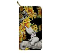 WELLFLYHOM Portefeuilles de voyage pour femme en cuir avec fermeture éclair et fentes pour cartes, Koala Tournesol, Large, Portefeuille de voyage