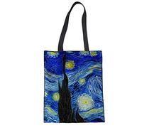 WELLFLYHOM Sac à bandoulière en toile avec poignée réutilisable et lavable, Nuit étoilée de Van Gogh., Large
