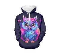 WELLFLYHOM Sweat à capuche à manches longues avec cordon de serrage et poche pour femme, Hibou de dessin, 4X-Large