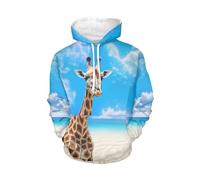 WELLFLYHOM Sweat à capuche à manches longues avec cordon de serrage pour femmes, adolescentes, filles, pull à capuche, taille XS à 4XL, 1 girafe amusante, X-Large