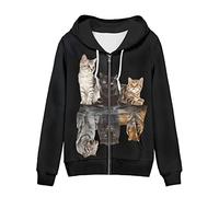 WELLFLYHOM Y2K Sweat à capuche zippé pour femme, Chat Reflection Tigre, XX-Large