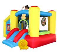 WELLFUNTIME Maison de rebond gonflable avec souffleur, toboggan de château sautant, videur pour enfants avec piscine à balles, bord de basket-ball, jeu de cible de fléchettes