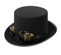 WELLGRO Chapeau Steampunk avec lunettes de soudeur - Chapeau cylindrique unisexe pour homme et femme - Accessoire de costume pour magicien, pirate, festival et Halloween - Noir