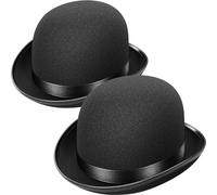 WELLGRO Lot de 2 chapeaux melon noirs pour adultes avec ruban de satin 30,5 x 24 x 13 cm (L x l x H), Noir , taille unique