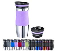 WELLGRO Mug isotherme 400 ml + 1 couvercle supplémentaire,Acier inoxydable,Poignée en silicone Soft Touch,Sans BPA,Gobelet isotherme à double paroi,Tasse à café à emporter partout,Couleur : rose