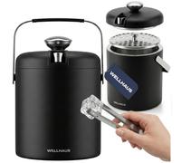 Wellhaus Bac à glaçons avec couvercle - Seau à glace pour glaçons en acier inoxydable de 1,3 l - Double paroi et isolé - En pince à glaçons - Compact et peu encombrant - Idéal pour les petites