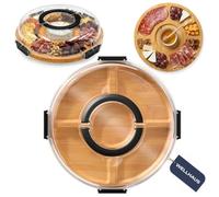 WELLHAUS Planche à Fromage en Bambou avec Couvercle - Plateau Portable pour Fromages et Apéritifs, Idéal Pique-Nique