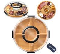 Wellhaus Plateau à fromage avec couvercle, planche à charcuterie en bambou pour collation et antipasti, plateau à fromage rond, planche de service, étagère de cuisine, plateau de service portable pour