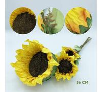 Wellhome Lot de 12 Bouquets de Tournesol 3 Fleurs en Couleur, Jaune 56 cm