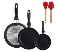 Wellhome Lot de 3 poêles 16/20/24 en aluminium pressé + lot de 2 ustensiles de cuisine en silicone