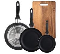 Wellhome Lot de 3 poêles 16/20/24 en aluminium pressé + planche à découper 40,3 x 25,2 x 2,5 cm en bois d'acacia