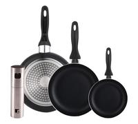 Wellhome Lot de 3 poêles 16/20/24 en aluminium pressé + pulvérisateur d'huile et vinaigre Ø4 x 17,5 cm en acier inoxydable