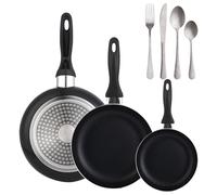 Wellhome Lot de 3 poêles 16/20/24 en aluminium pressé + set de 16 couverts en acier inoxydable