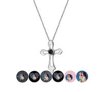Wellhoope Collier de projection de croix personnalisé collier photo personnalisé je t'aime collier 100 langues pendentif chaîne mémoire bijoux cadeaux pour femmes hommes famille