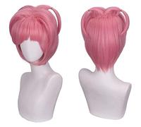 WELLHY Anime Cosplay Perruque Doki Doki Littérature Club Perruque Femme Rose Bob Cheveux Courts for Natsuki Jeu de Rôle Halloween Party Perruques avec Perruque Cap Coser Perruque